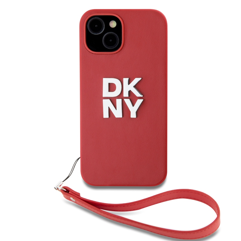 DKNY PU bőr Stack Logo csuklópánt hátlapi borító iPhone 14-hez Piros
