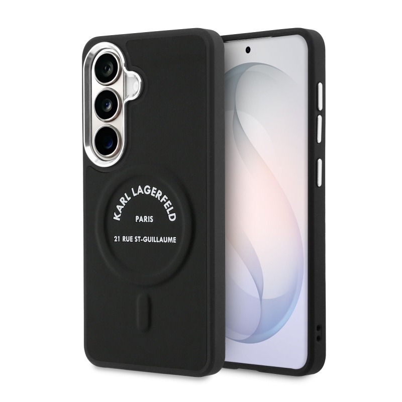 Karl Lagerfeld PU RSG logós mágneses hátlap Samsung Galaxy S26-hoz Fekete