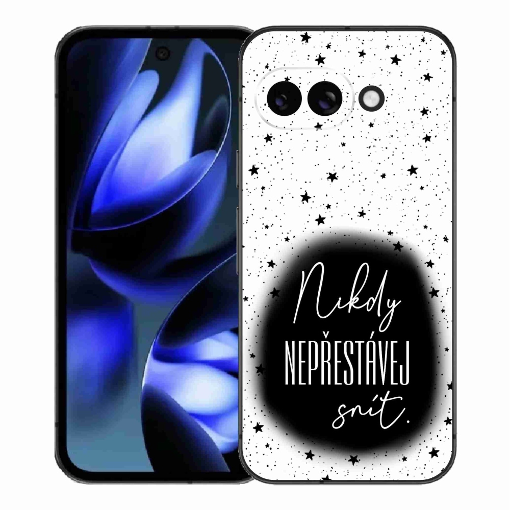 Gél borítás mmCase a Google Pixel 9a készülékhez - Idézet 1 fekete-fehér háttérrel