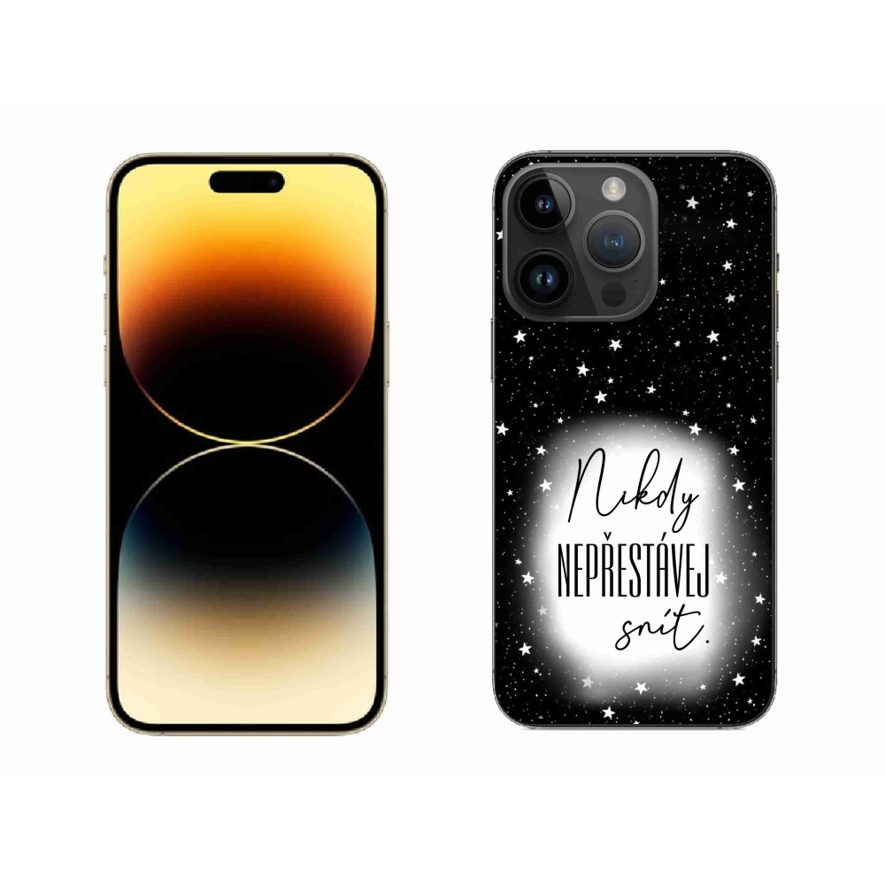 Gél borítás mmCase iPhone 14 Pro Max 6.7 készülékhez - Idézet 1 fehér és fekete háttérrel