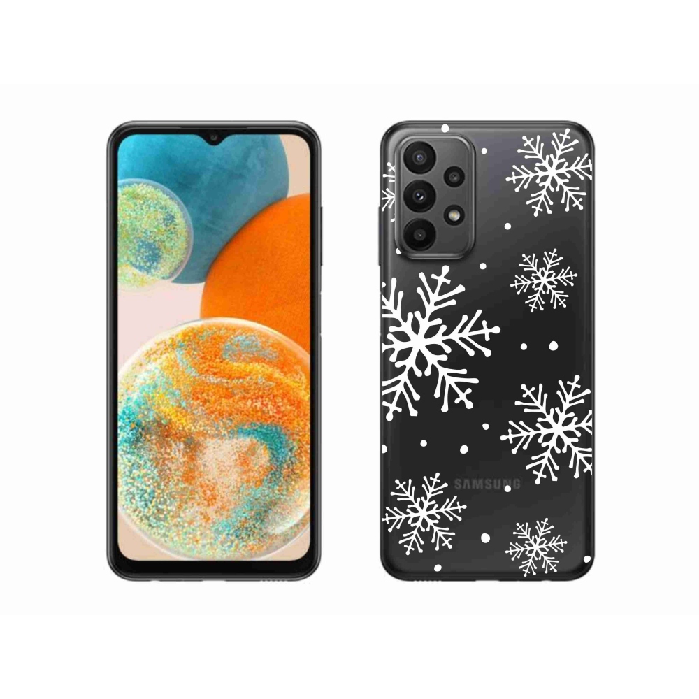 Zselés borítás mmCase Samsung Galaxy A23 4G/5G készülékhez - fehér pelyhek átlátszó háttéren