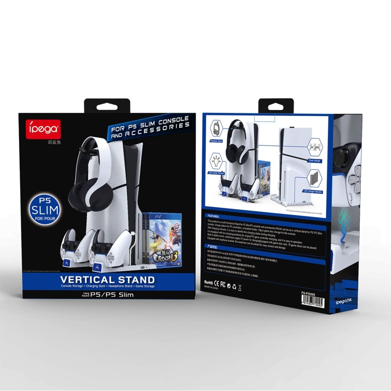 iPega P5S009 Többfunkciós töltőállvány PS5 Slim fehér színű PS5 Slimhez