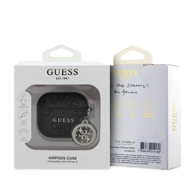 Guess 4G Script PC/PU Charm tok az AirPods 4 fekete színéhez