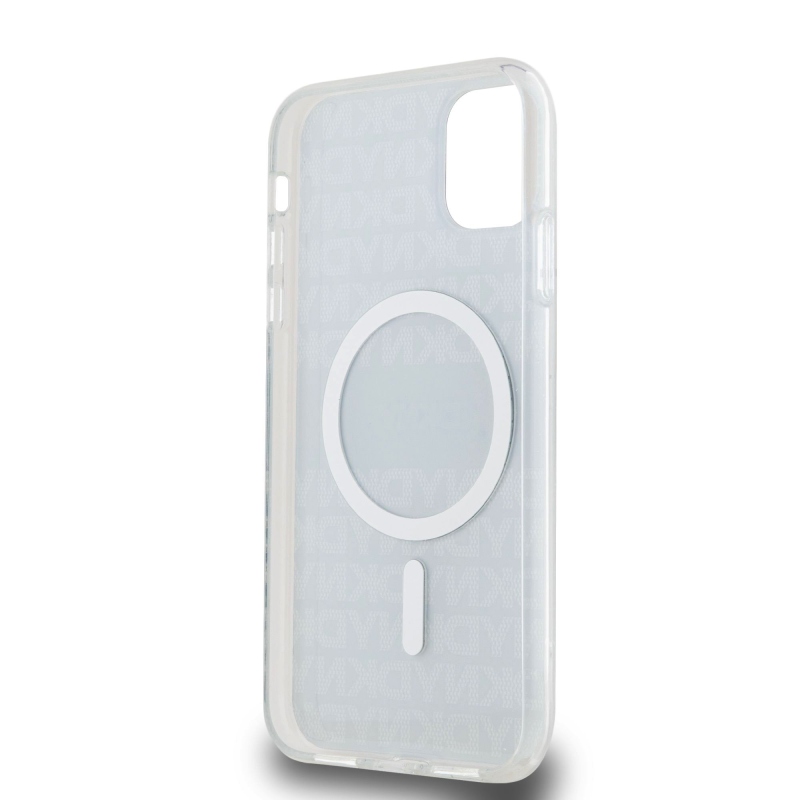 DKNY PC/TPU ismétlődő mintás tonális csíkos Magsafe hátlap iPhone 11-hez Fekete