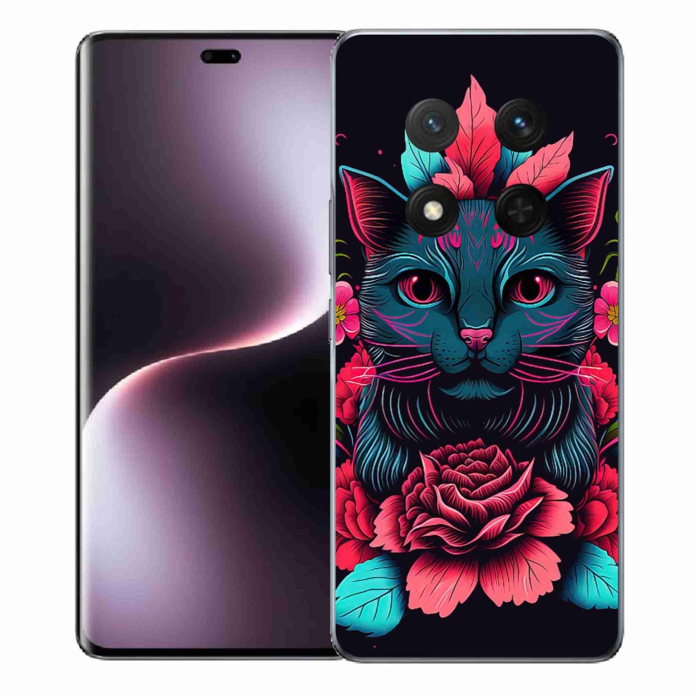 Gél borító mmCase a Honor Magic 7 Lite 5G számára - virágok és macska