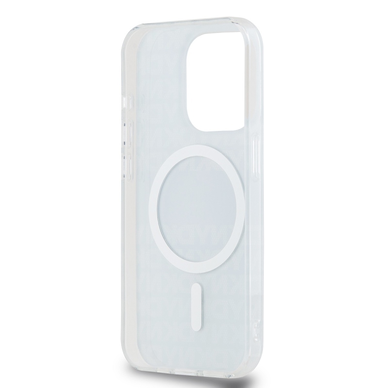 DKNY PC/TPU ismétlődő mintás tonális csíkos Magsafe hátlap iPhone 15 Pro kékhez