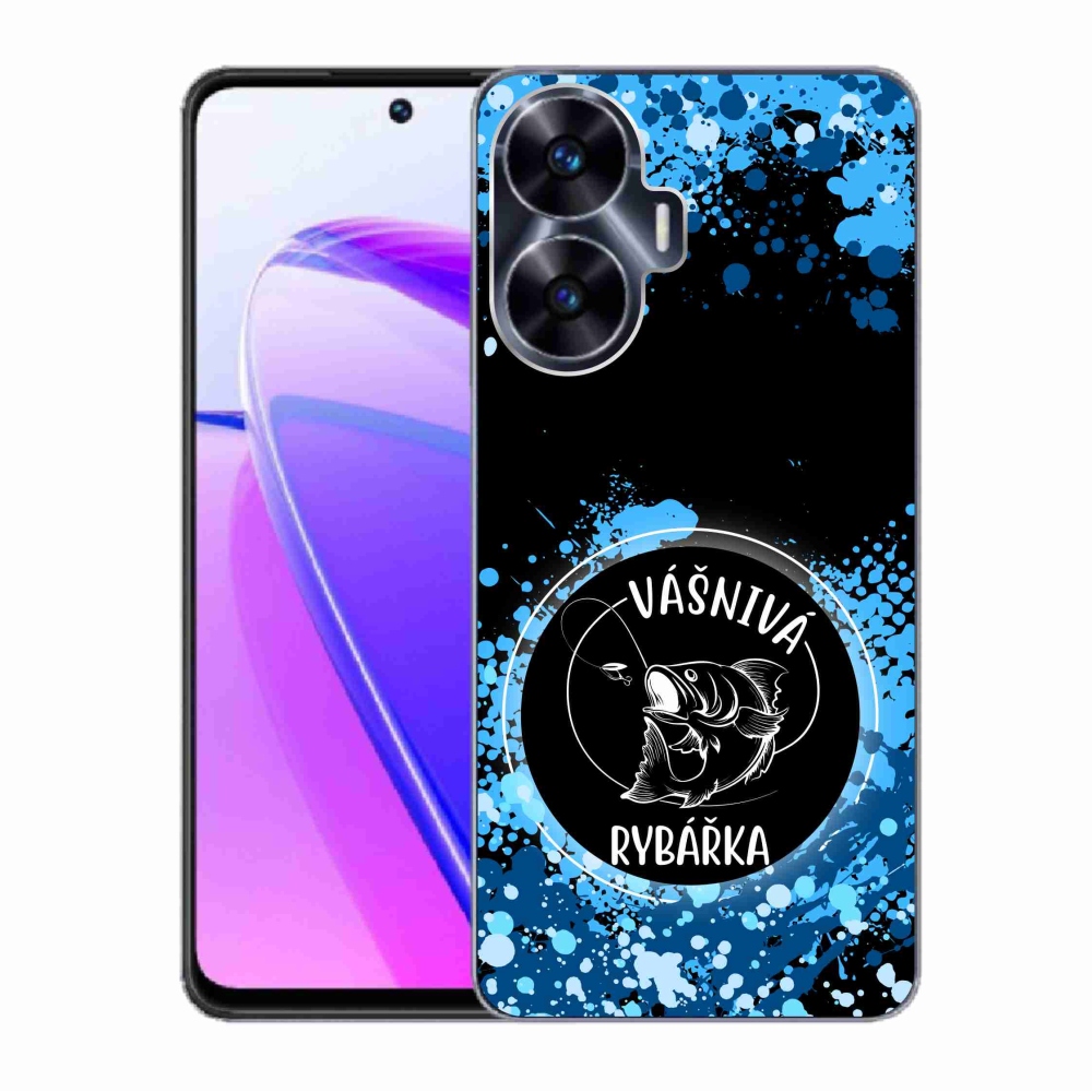 Gél borító mmCase a Realme C55 készülékhez - szenvedélyes halásznő fekete háttérrel