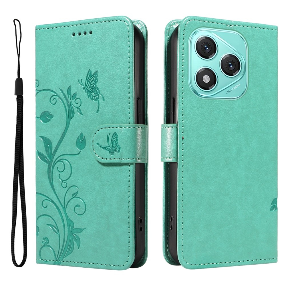 Virágok könyvtáska a Honor 400 Lite-hoz - teal színű