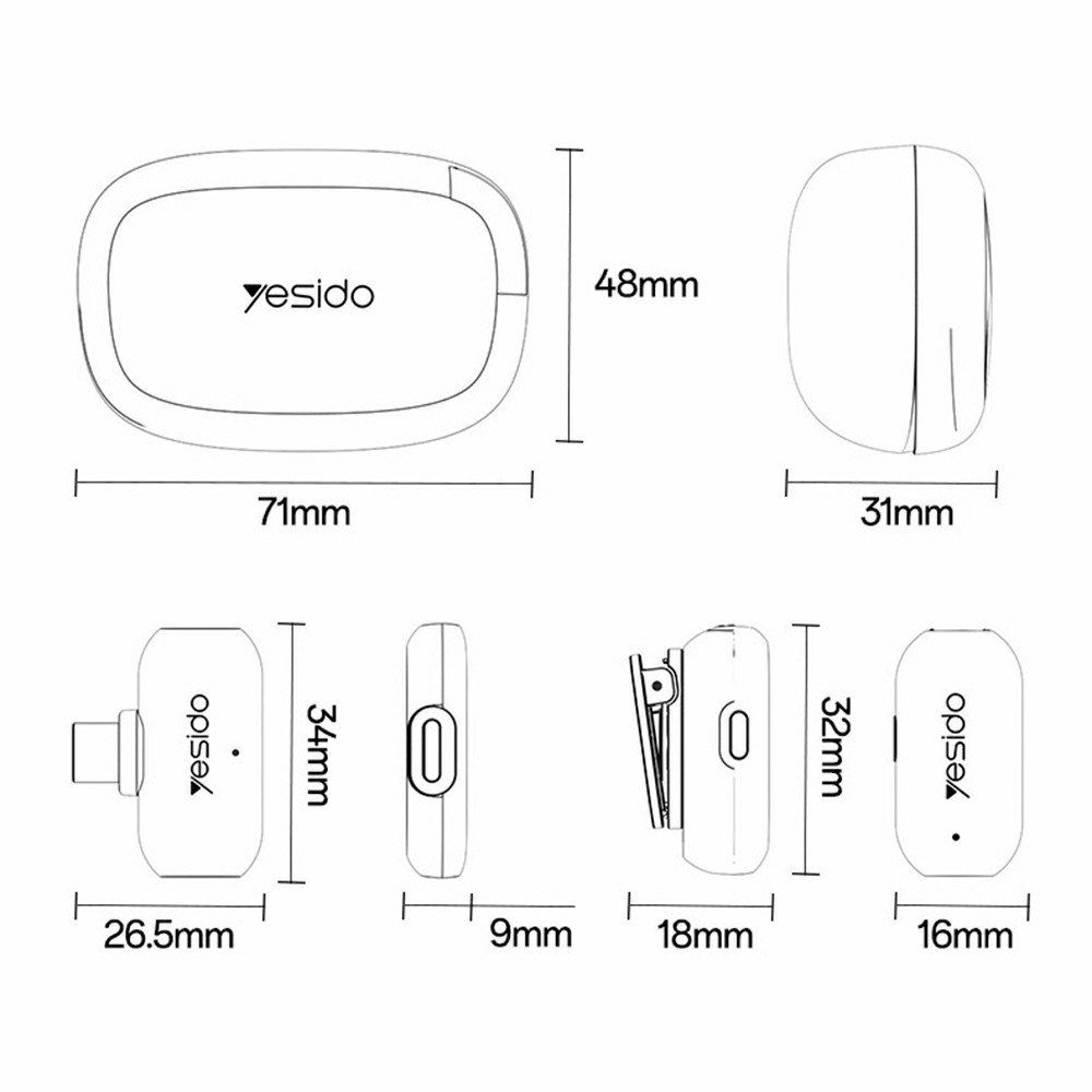 Yesido KR22 vezeték nélküli hajtókás mikrofon mesterséges intelligenciával és zajcsökkentéssel