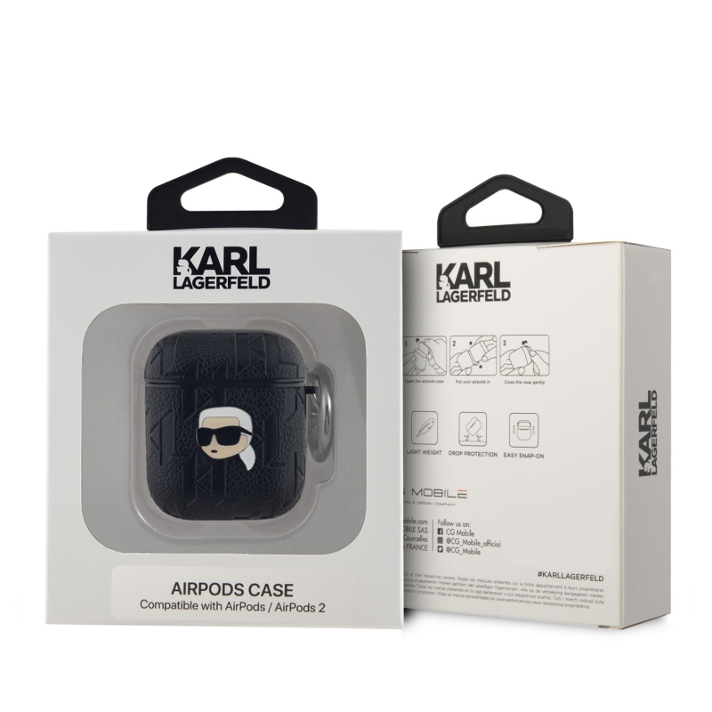Karl Lagerfeld PU dombornyomott Karl Head tok az AirPods 1/2-hez Fekete