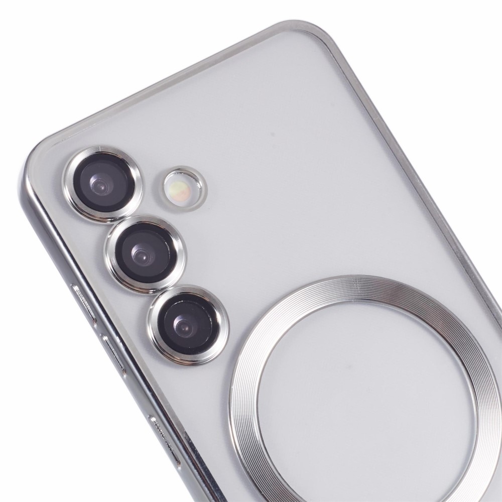 Átlátszó tok kameravédelemmel és MagSafe támogatással Samsung Galaxy S25 készülékhez - ezüst színű