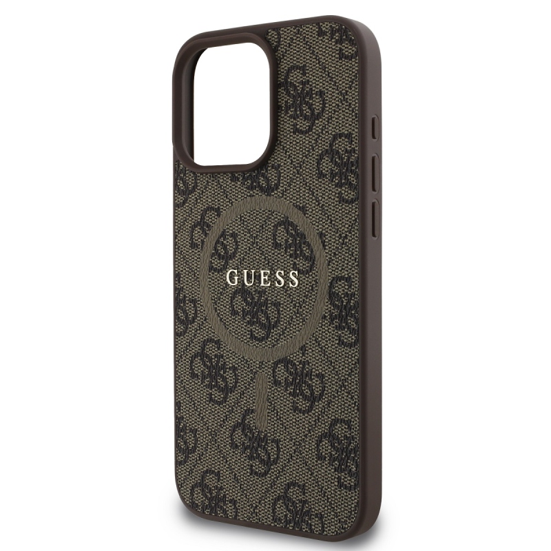 Guess PU bőr 4G színes gyűrűs MagSafe hátlap iPhone 16 Pro barna iPhone 16 Pro-hoz barna