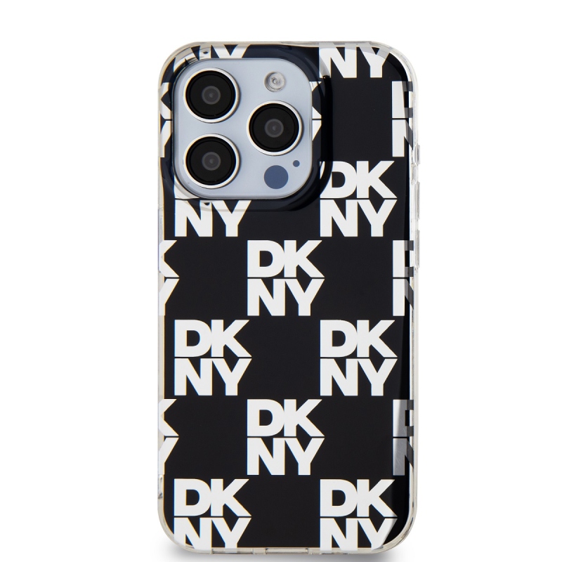 DKNY PC/TPU kockás mintás hátsó borító iPhone 15 Pro-hoz Fekete