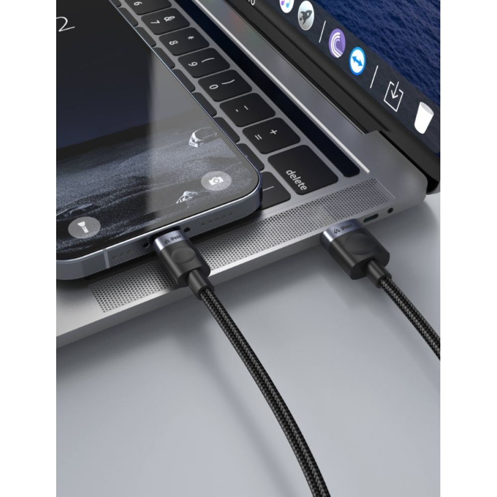 iPEAX Textil kábel USB-A / villám 1 m, USB 2.0 - fekete