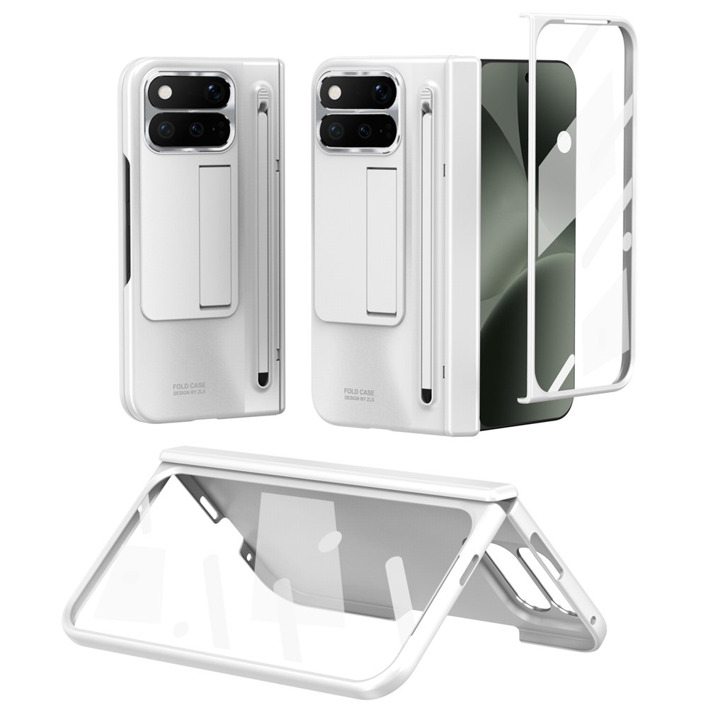 Hinge műanyag tok érintőceruzával és kijelzővédővel a Google Pixel 11 Pro Fold készülékhez – fehér