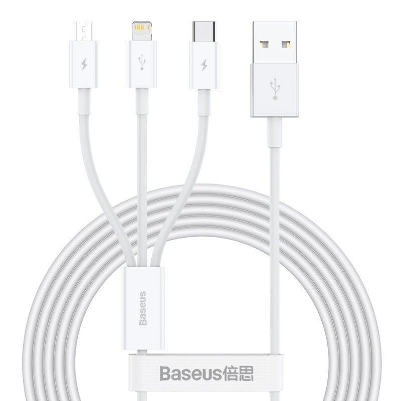Baseus CAMLTYS-02 Superior Gyors töltő adatkábel 3in1 USB-C, Lightning, MicroUSB 1.5m Fehér
