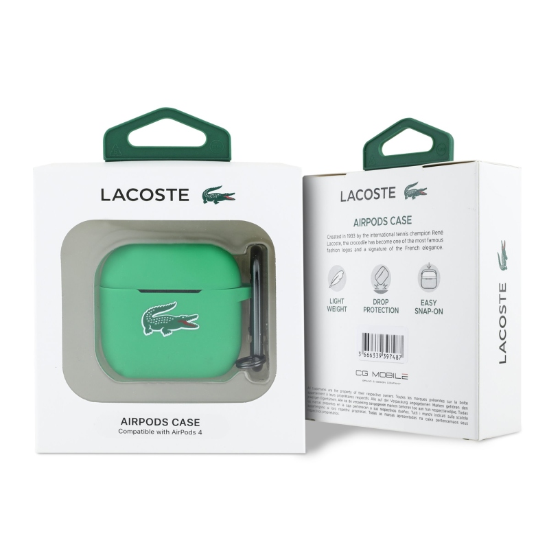 Lacoste Liquid szilikon krokodil logós tok AirPods 4 készülékhez Zöld