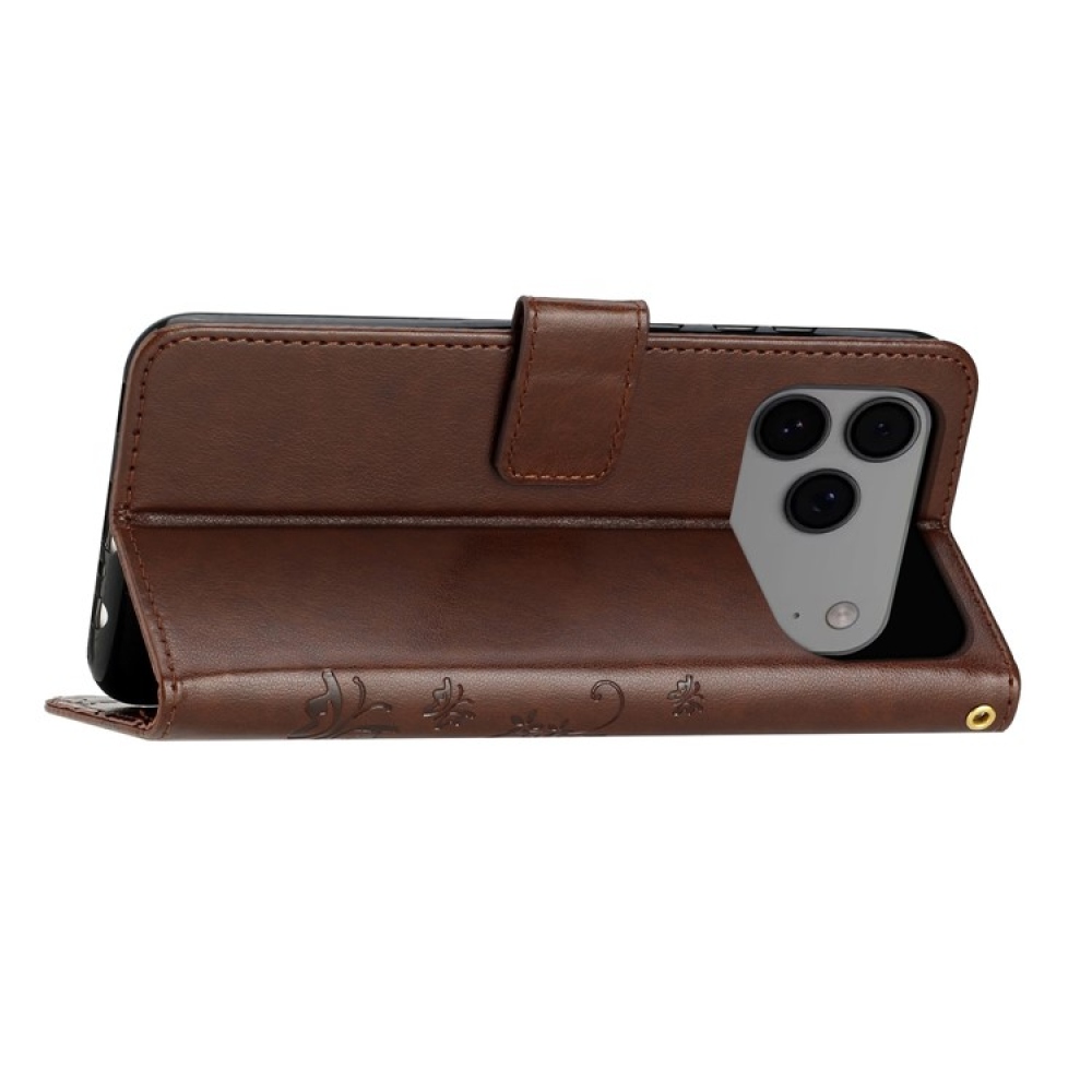 Virágok könyvtáska iPhone 17 Pro Max készülékhez - barna