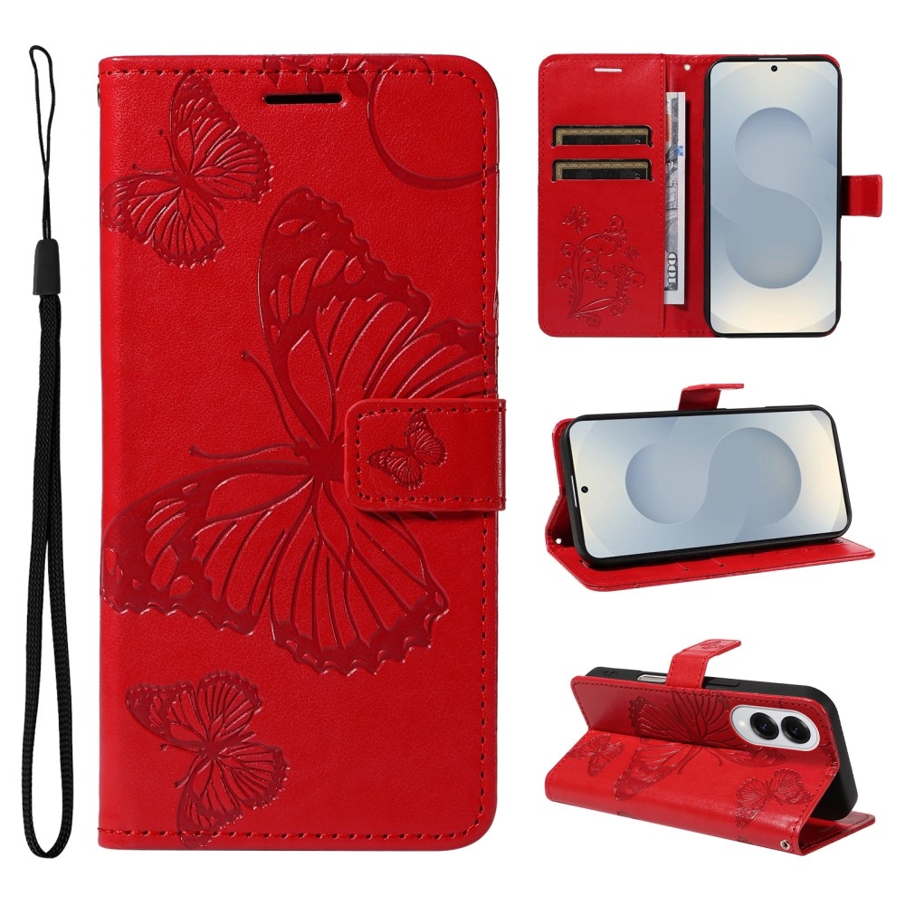 Nagy pillangó könyv tok Samsung Galaxy S25 Edge készülékhez - piros