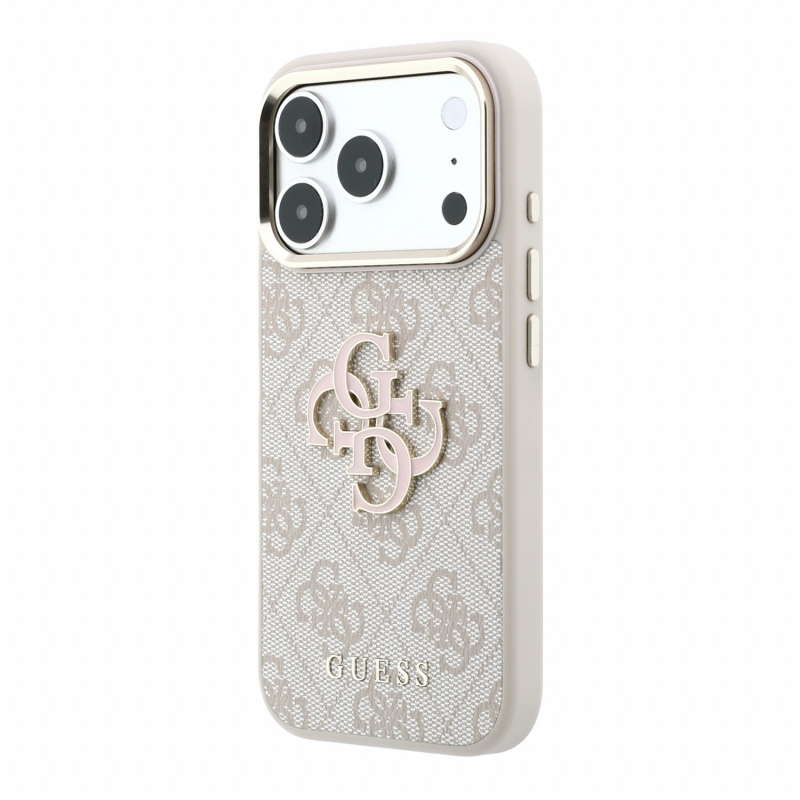 Guess PU 4G Resin Metal Logo hátsó tok iPhone 18 Pro-hoz, rózsaszín