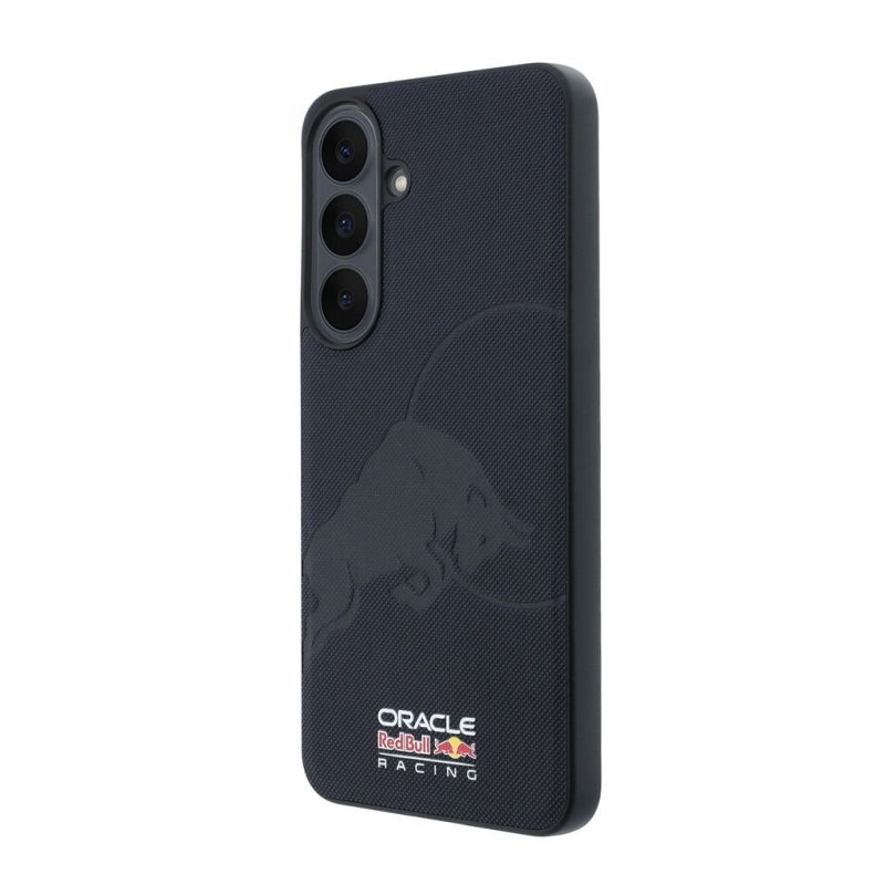 Red Bull PU bőr, hálós, dombornyomott bikás motívummal ellátott mágneses hátlap a Samsung Galaxy S26 FE-hez, sötétkék 