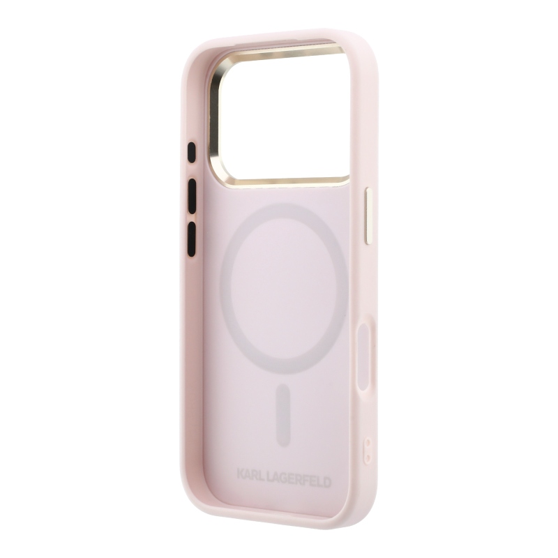 Karl Lagerfeld PU perforált Monogram MagSafe hátlap az iPhone 17 Pro Max-hoz, rózsaszín