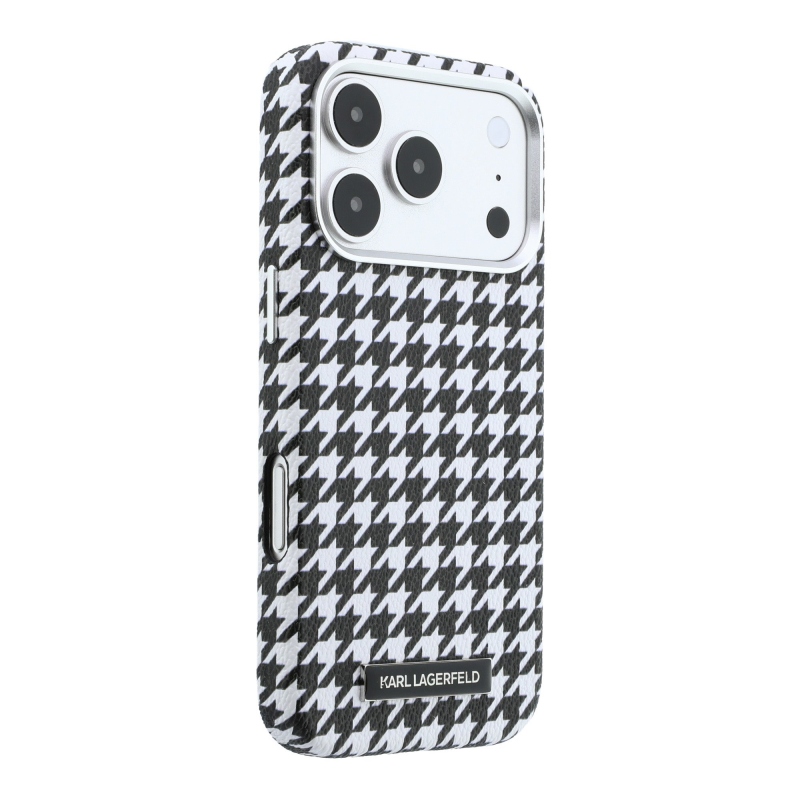 Karl Lagerfeld PU Houndstooth gyantalemez MagSafe hátlapi borító iPhone 17 Pro fekete színűhöz