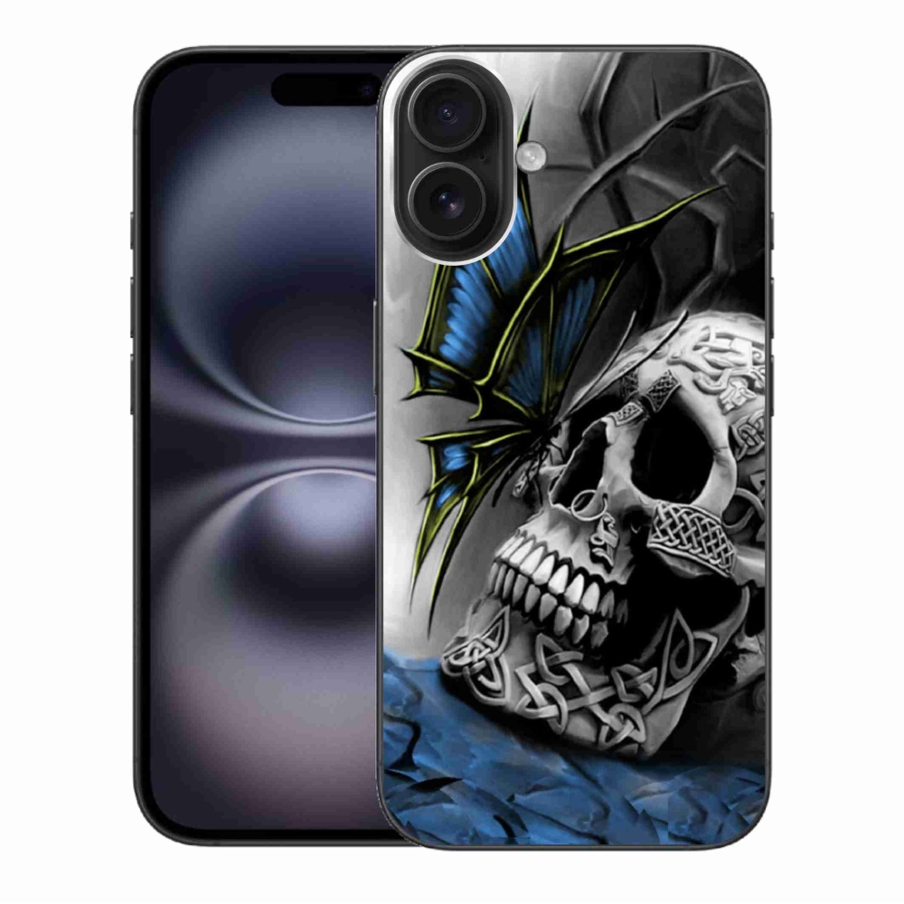 Zselés borítás mmCase iPhone 16 Plus készülékhez - pillangó és koponya