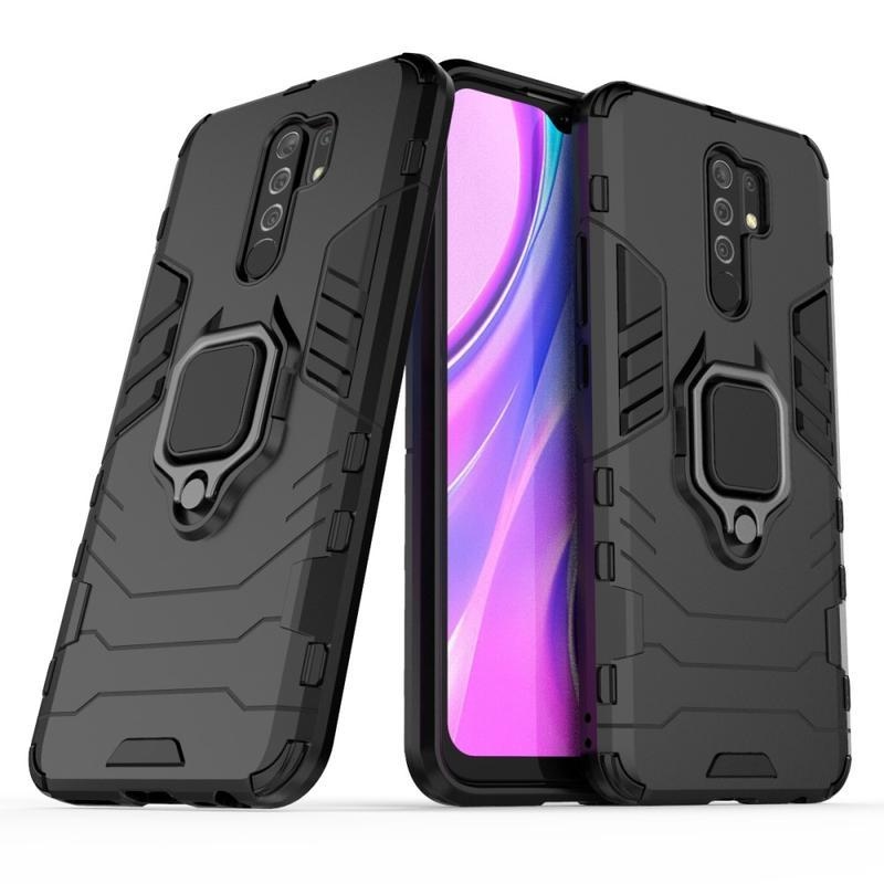 Tartó tartós hibrid borítás ujjmarkolattal Xiaomi Redmi 9-hez - fekete