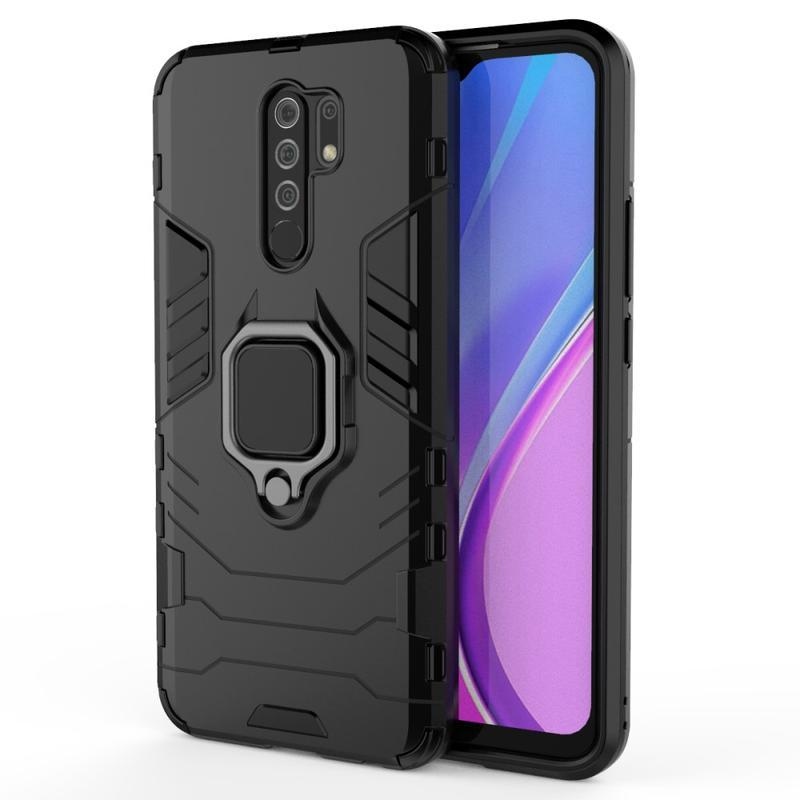 Tartó tartós hibrid borítás ujjmarkolattal Xiaomi Redmi 9-hez - fekete