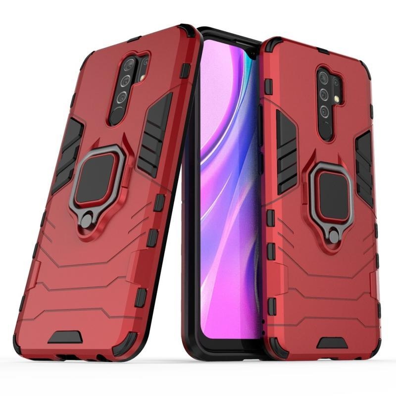 Tartó tartós hibrid borítás ujjmarkolattal Xiaomi Redmi 9-hez - piros