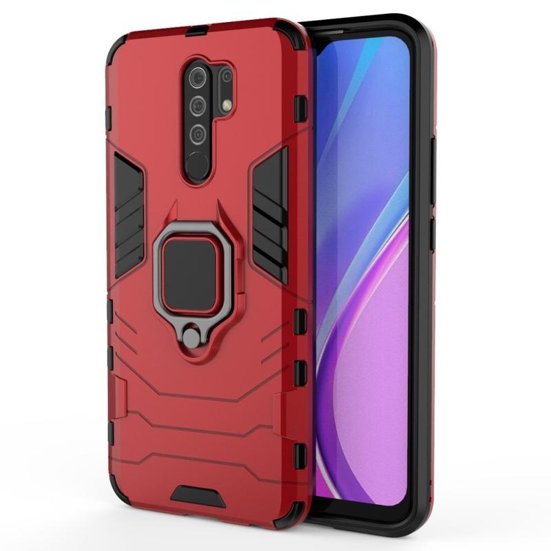 Tartó tartós hibrid borítás ujjmarkolattal Xiaomi Redmi 9-hez - piros