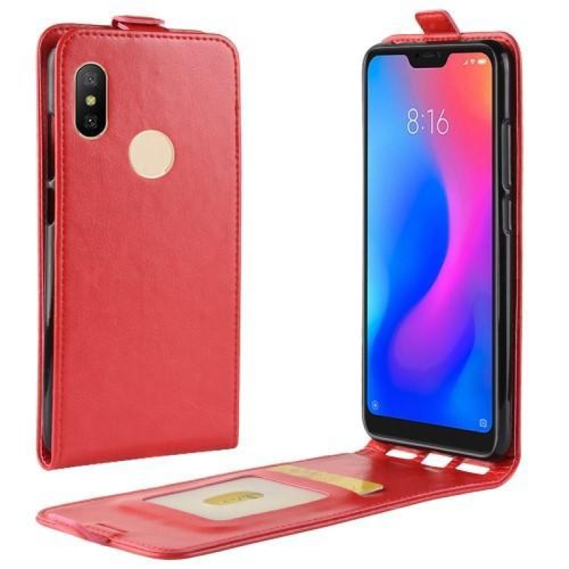 Tartó PU bőr flip tok Xiaomi Redmi Note 6 Pro-hoz - piros