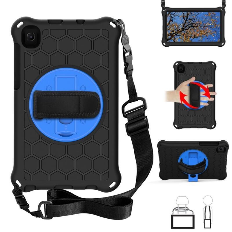 Méz hibrid tartós borító pánttal és kéztartóval tablethez Samsung Galaxy Tab A7 Lite 8.7 T220/T225 - fekete/kék