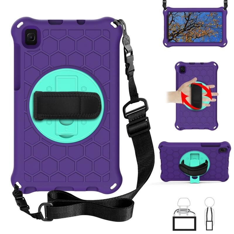 Méz hibrid tartós borító pánttal és kéztartóval Samsung Galaxy Tab A7 Lite 8.7 T220/T225 táblagéphez - lila/cián színű