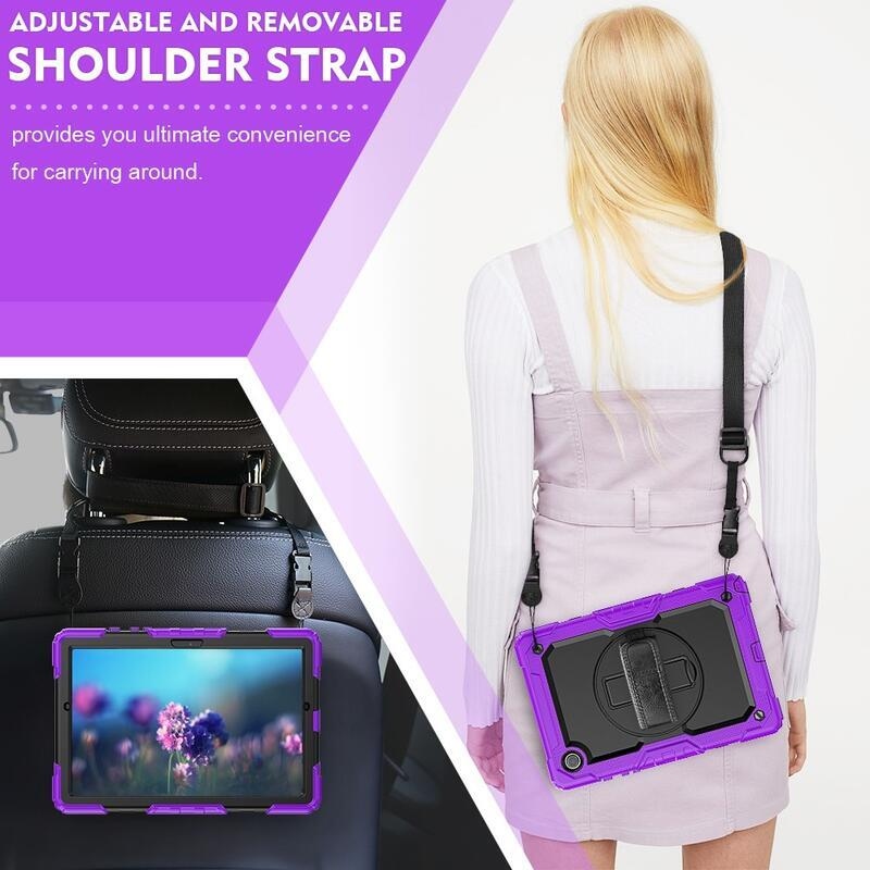 Méz hibrid tartós borító pánttal és kéztartóval Samsung Galaxy Tab A8 10.5 (2021) - fekete/lila