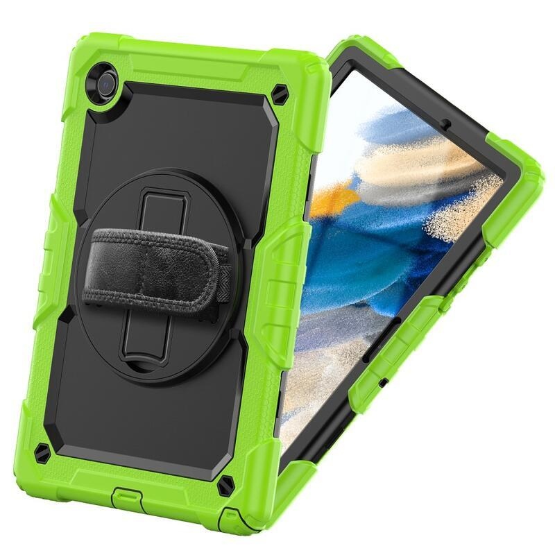 Méz hibrid tartós borító pánttal és kéztartóval Samsung Galaxy Tab A8 10.5 (2021) - fekete/zöld