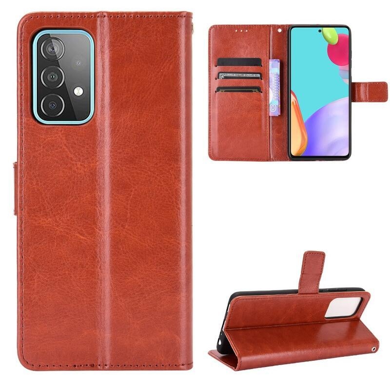 Őrült PU bőr pénztárca tok Samsung Galaxy A72 5G/4G számára - barna