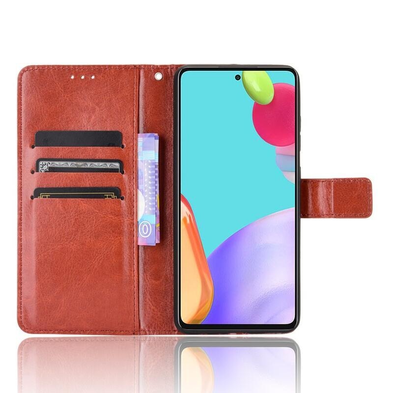 Őrült PU bőr pénztárca tok Samsung Galaxy A72 5G/4G számára - barna