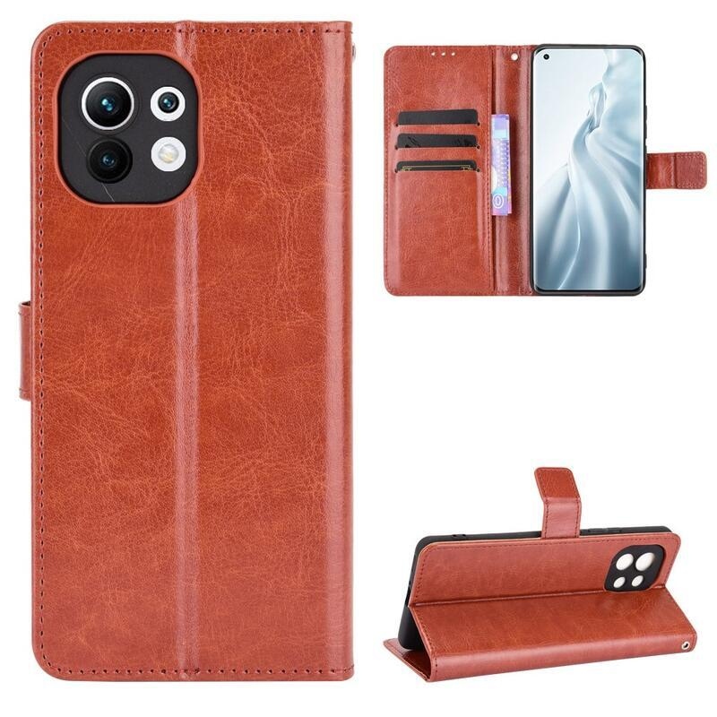 Ló PU bőr pénztárca tok Xiaomi Mi 11-hez - barna
