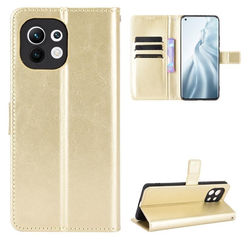 Ló PU bőr pénztárca tok Xiaomi Mi 11-hez - arany színben