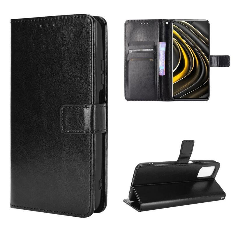 Ló PU bőr pénztárca tok Xiaomi Poco M3-hoz - fekete