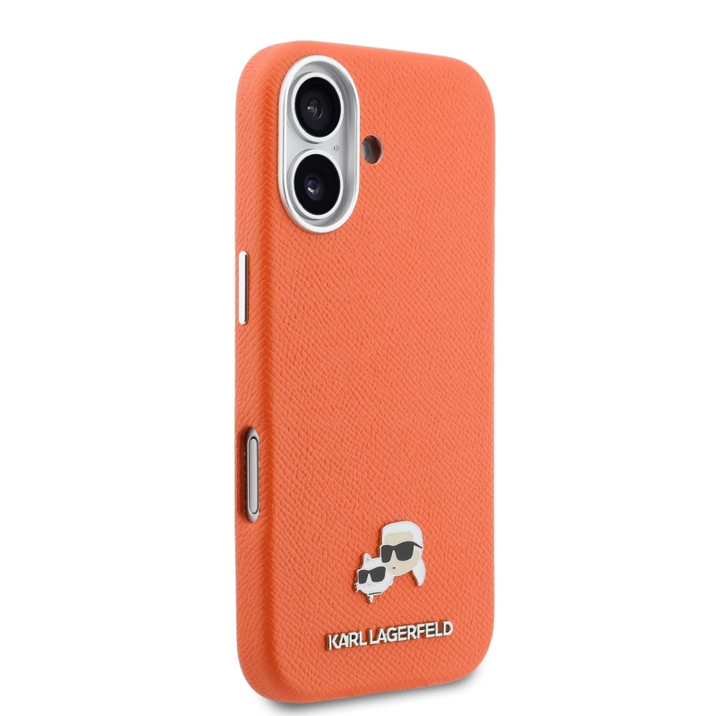 Karl Lagerfeld PU Karl és Choupette fejek tűk MagSafe hátlap iPhone 17 narancssárga borítóhoz