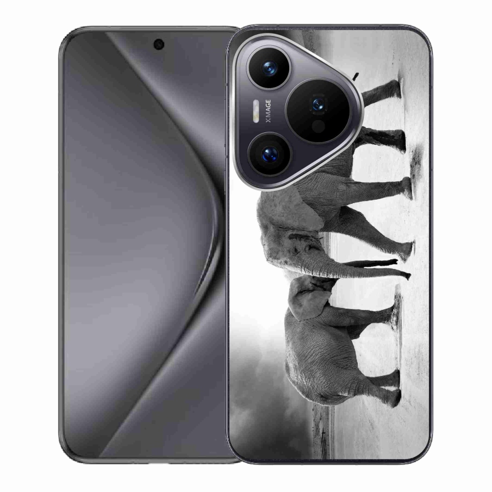Gél borító mmCase a Huawei Pura 70 készülékhez - fekete és fehér elefántok