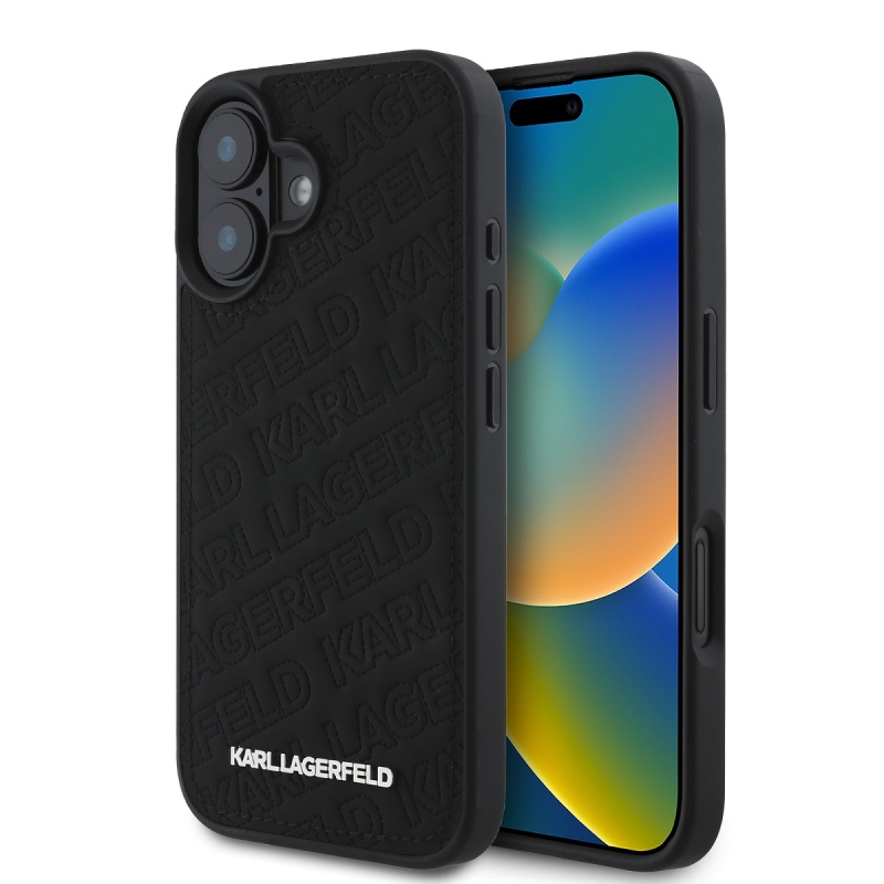 Karl Lagerfeld PU steppelt mintás hátsó borító iPhone 16-hoz Fekete