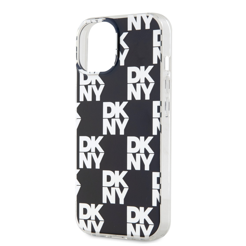 DKNY PC/TPU kockás mintás hátsó borító iPhone 15-hez Fekete