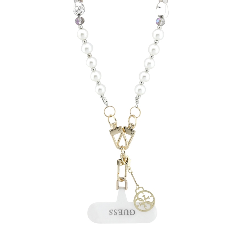 Guess Crossbody pánt Gyöngy és 4G Charm Fehér