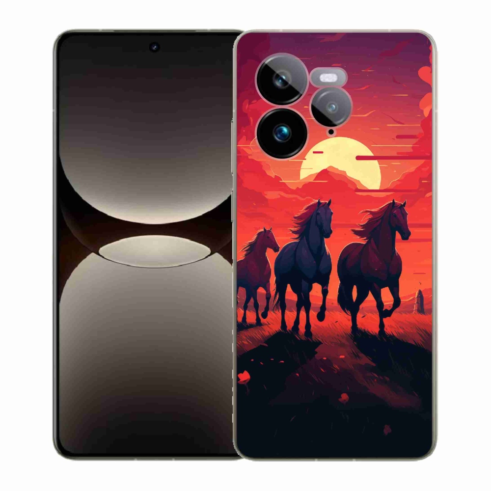 Gél borítás mmCase a Realme GT 7 Pro 5G számára - lovak és naplemente