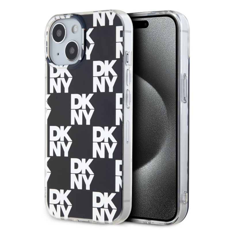 DKNY PC/TPU kockás mintás hátsó borító iPhone 15-hez Fekete
