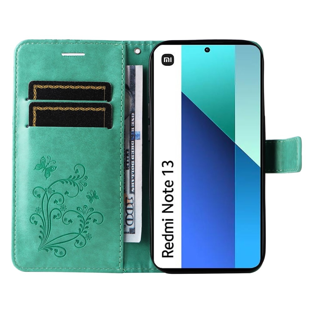 Nagy pillangó könyv tok a Xiaomi Redmi Note 13-hoz - teal színű